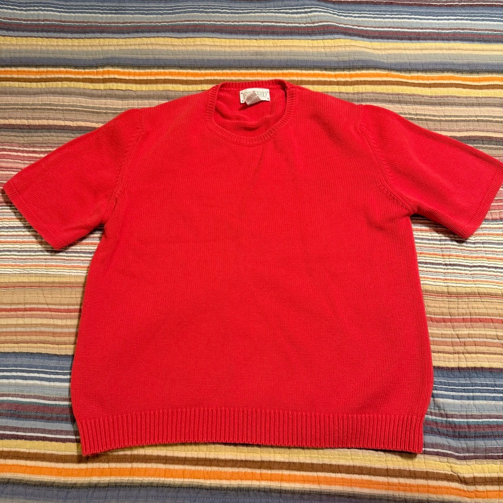 VTG‎ Lands End Womens Red Cotton Knit Short Sleeve Sweater Top Size M
